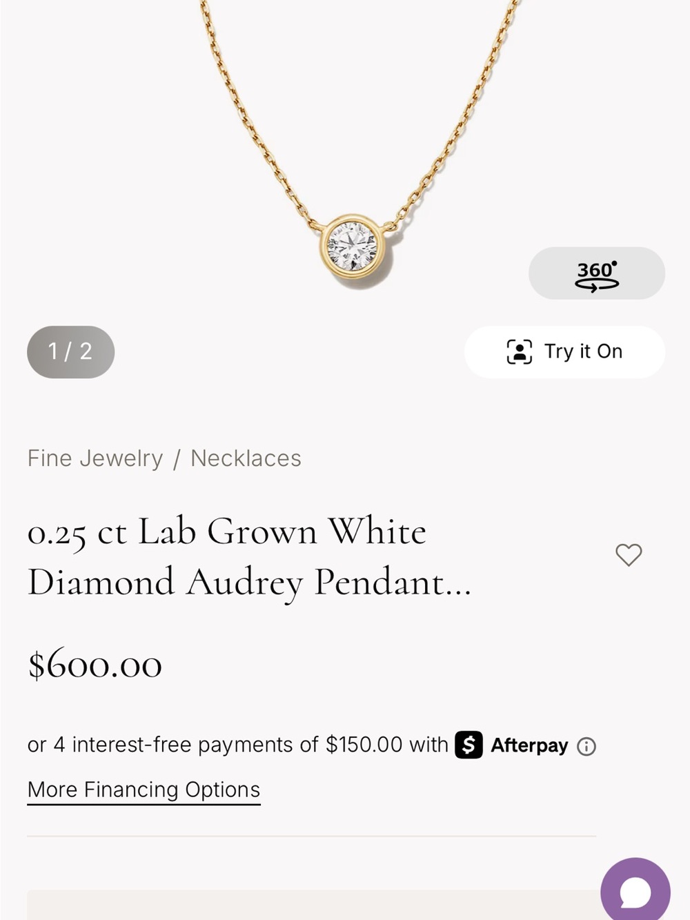 Kendra Scott 14K Gold Lab Diamond Audrey Pendant Necklace 0.25 CT NWT